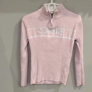 Calvin Klein Jeans women's large pink quarter zip‎ ribbed long sleeve sweater
